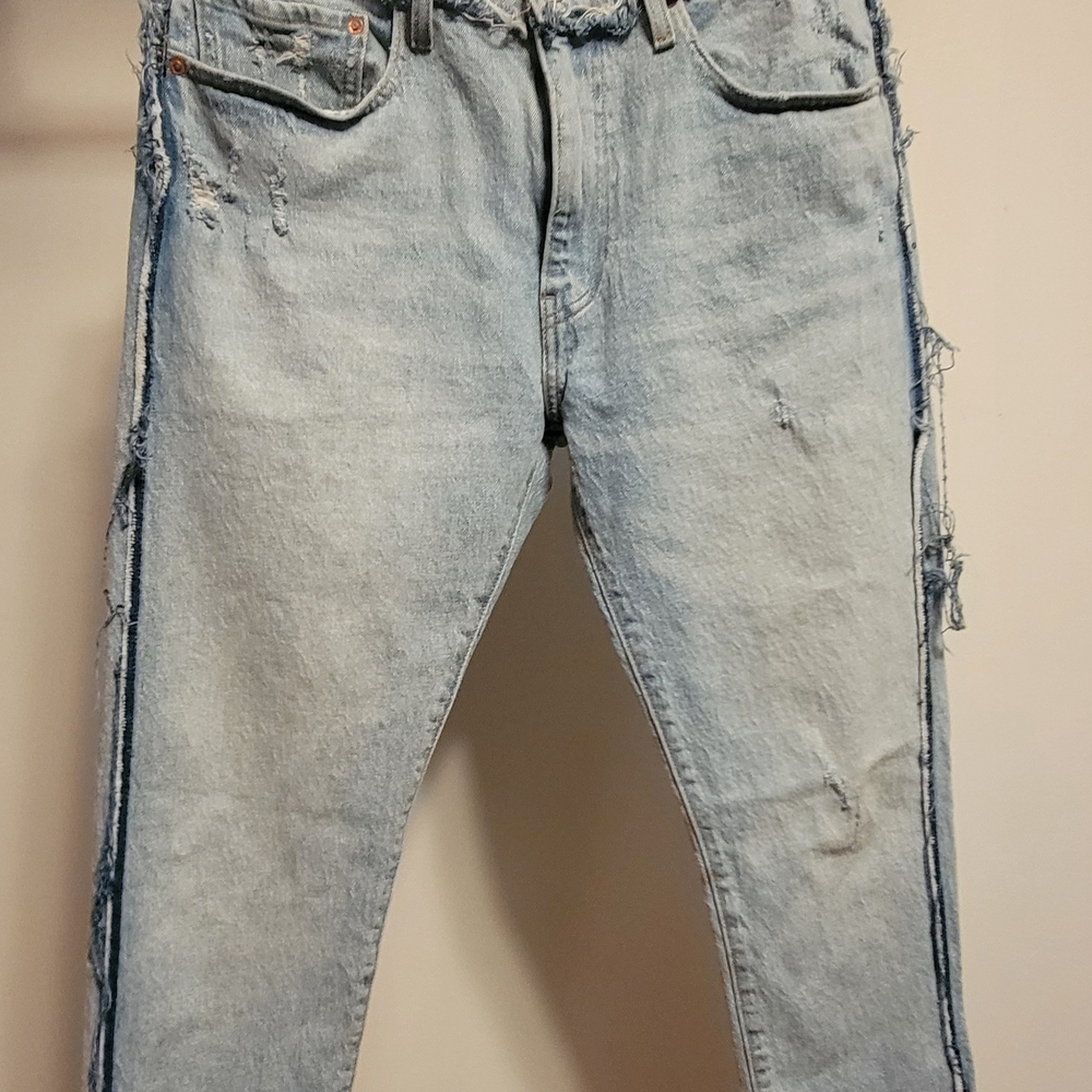 Levi's Blue Flare Wide Leg Jeans Distressed